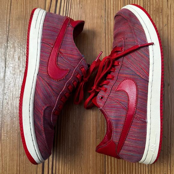 Nike Air Force 1 red textile low top lace sneakers SIZE 9 - Picture 6 of 9